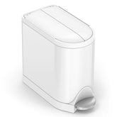 simplehuman front view of white butterfly step can showing compact profile and tidy design benefit
