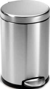 simplehuman front view brushed stainless can showing compact footprint and tidy look