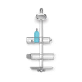 simplehuman front view of large shower caddy shows organized storage and durable finish