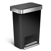 simplehuman front view of the hybrid 45L can shows tidy silhouette and easy access benefit