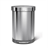 simplehuman semi-round front view showing slim flat-back and capacity benefit