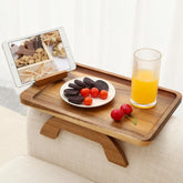 SINWANT acacia wood front view showing wide tray and natural grain benefit convenience