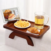 SINWANT front view of bamboo couch arm tray showing portable surface and clip-on benefit