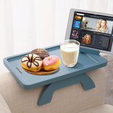 SINWANT front view of bamboo couch arm tray showing surface and clamp, keeps essentials handy