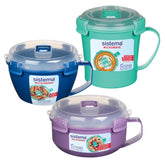Sistema front packaging showing three red microwave containers and capacities, clear benefit visible