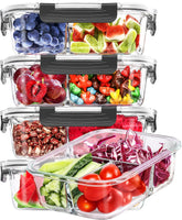 Skroam front view of 36oz 3-compartment glass container showing tidy storage benefit