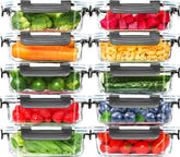 Skroam front packaging showing all ten glass containers and lids for organized meal prep