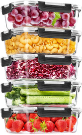 Skroam front view of five glass containers showing clear contents and organized storage benefit