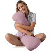 SleepCloud front view of weighted body pillow showing size and cover benefit cooling comfort