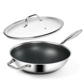SLOTTET wok front view with lid showing durable cooking capacity