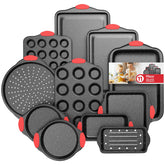 Slow Slog front packaging showing red and black 11-piece bakeware set benefit organized kit