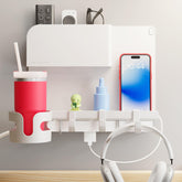 Smallish Wallshelfie front view showing neat bedside storage and tidy decor