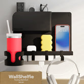 Smallish Wallshelfie front view showing tidy bedside surface and modern look