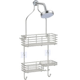 SMARTAKE front view of two-tier shelf showing organized toiletries and benefit of space-saving