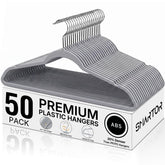 SMARTOR front view pack showing 50 hangers and organized closet benefit