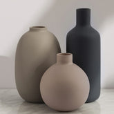 Smiletag front view of three packaged vases showing coordinated neutral set benefit