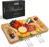SMIRLY bamboo charcuterie board front view shows elegant serving surface