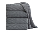 Smuge front packaging showing four gray oversized bath sheets and value pack benefit