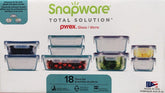 Snapware front view showing purple and blue lids and glass bases for organized storage