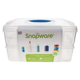 Snapware front view showing stacked trays and compact portability benefit
