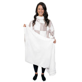Snuggie front view cream/checker showing full wearable coverage and cozy fit