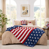 Snuggle Sac front view showing flag design and cozy texture benefit