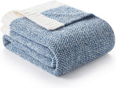 Snuggle Sac front view showing reversible blue knit and plush finish for cozy decor