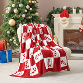 Snuggle Sac front view red candy cane throw showcasing festive pattern and cozy appeal