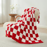 Snuggle Sac red checkered blanket folded front view shows plush design and cozy appeal