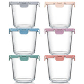 Snuvid front packaging showing six 24oz glass containers and lids, organized for quick prep