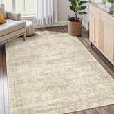 Soalmost 4x6 beige rug front view showing clean modern appeal and comfy look