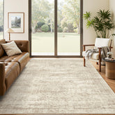 Soalmost front view beige rug showing neutral tones and cozy vibe