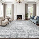 Soalmost front view of 12x15 abstract grey rug showing modern design and calm tones