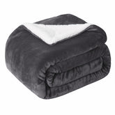 SOCHOW front view of dark grey sherpa throw showing full blanket and hem, cozy look