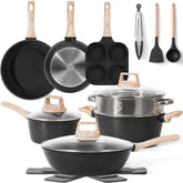 SODAY front packaging of the 17-piece black granite set showing contents and benefit of a full starter kit