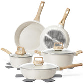 SODAY front view of white granite cookware set showing full collection and appeal