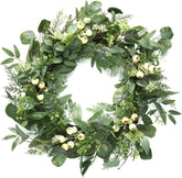 SOFTFLAME wreath front door full view showing welcoming greenery and curb appeal