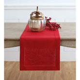 Solino Home red runner front view showing elegant hemstitch and warm color