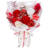 SOLUNOX front view of gift box with preserved roses and bear for instant gifting