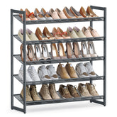 SONGMICS metal shoe rack front view showing organized shoes and space savings