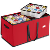 SONGMICS cherry-red storage box front view showing neat organization benefit
