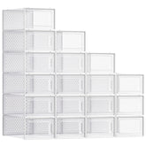 SONGMICS front view of 18 clear shoe boxes for visible storage