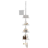 SONGMICS corner shower caddy front view showing four tiers and tidy storage benefit