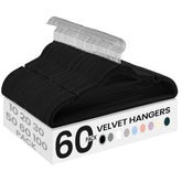 SONGMICS front view of 60-pack velvet hangers, tidy closet benefit