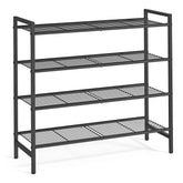 SONGMICS front view of 4-tier metal shoe rack shows tidy storage benefit