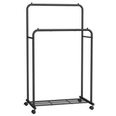SONGMICS front view of double rod rack showing full hanging capacity and organization benefit