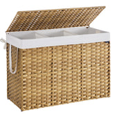 SONGMICS front view hamper with lid showing concealed laundry benefit
