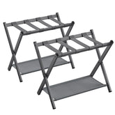 SONGMICS front view of two luggage racks showing stability and guest-ready organization