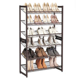 SONGMICS front view of the 6-tier metal shoe rack showing organized pairs and compact footprint