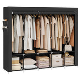 SONGMICS front view of portable closet showing covered wardrobe and zipper protection
